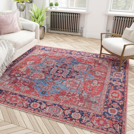 Washable Rust Red 7' 10 x 7' 10 Maahru Square Area Rug Easy to Clean Stain Resistant & Durable Polyester Chenille Carpet for Living, Dining, Bedrooms, Kitchen for Sale at Rug Engine