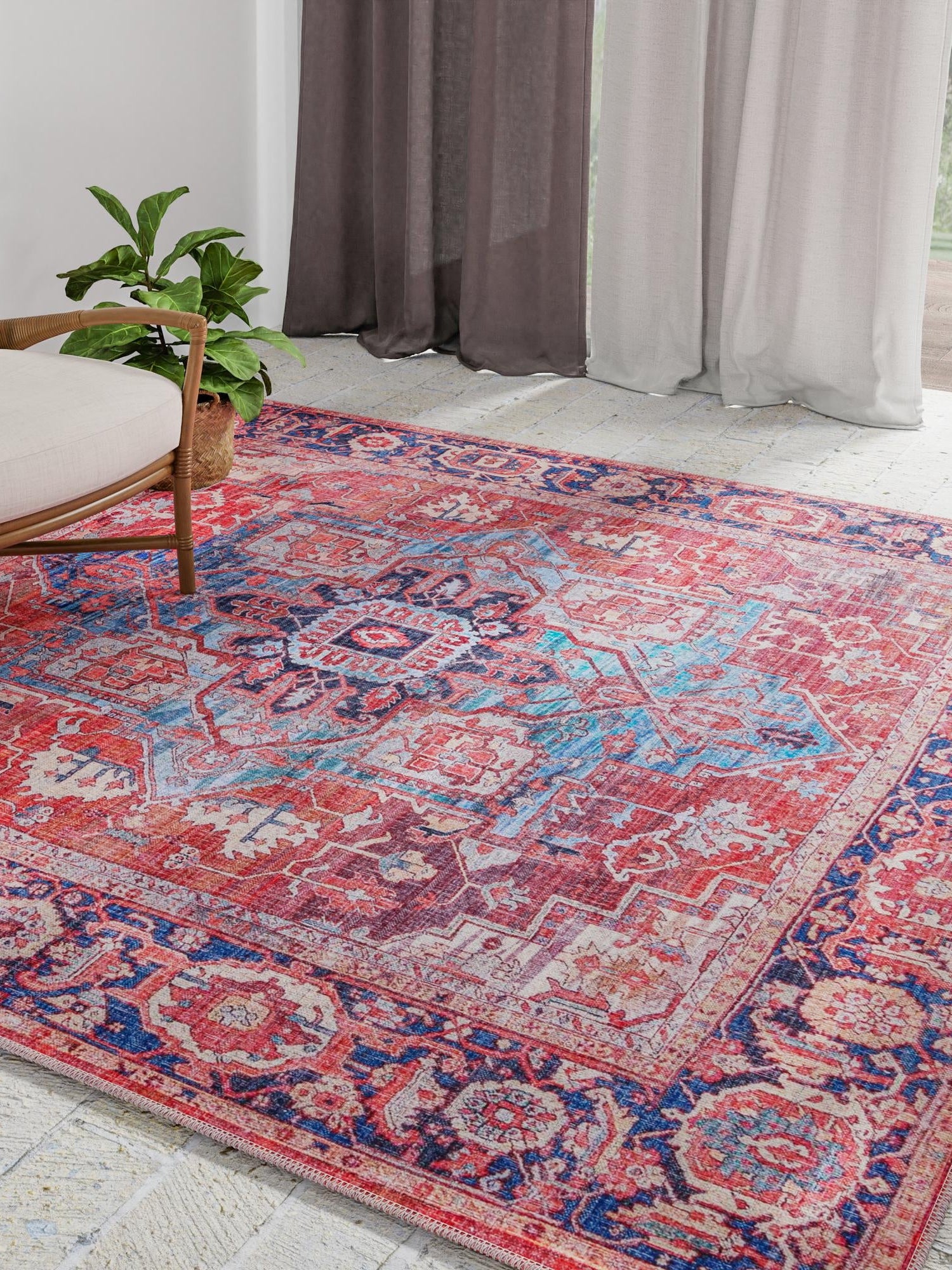 Washable Rust Red 7' 10 x 7' 10 Maahru Square Area Rug Easy to Clean Stain Resistant & Durable Polyester Chenille Carpet for Living, Dining, Bedrooms, Kitchen for Sale at Rug Engine