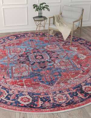 Washable Rust Red 10' 6 x 10' 6 Maahru Round Area Rug Easy to Clean Stain Resistant & Durable Polyester Chenille Carpet for Living, Dining, Bedrooms, Kitchen for Sale at Rug Engine