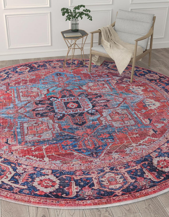 Washable Rust Red 10' 6 x 10' 6 Maahru Round Area Rug Easy to Clean Stain Resistant & Durable Polyester Chenille Carpet for Living, Dining, Bedrooms, Kitchen for Sale at Rug Engine