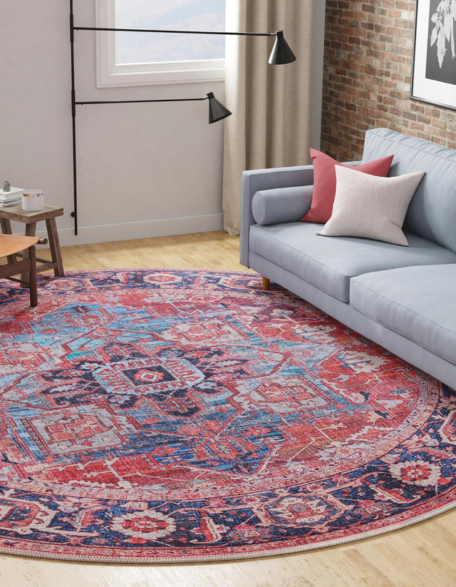 Washable Rust Red 10' 6 x 10' 6 Maahru Round Area Rug Easy to Clean Stain Resistant & Durable Polyester Chenille Carpet for Living, Dining, Bedrooms, Kitchen for Sale at Rug Engine