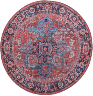 Washable Rust Red 10' 6 x 10' 6 Maahru Round Area Rug Easy to Clean Stain Resistant & Durable Polyester Chenille Carpet for Living, Dining, Bedrooms, Kitchen for Sale at Rug Engine