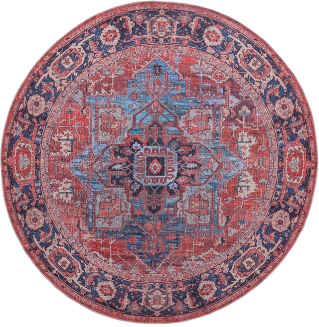 Washable Rust Red 10' 6 x 10' 6 Maahru Round Area Rug Easy to Clean Stain Resistant & Durable Polyester Chenille Carpet for Living, Dining, Bedrooms, Kitchen for Sale at Rug Engine