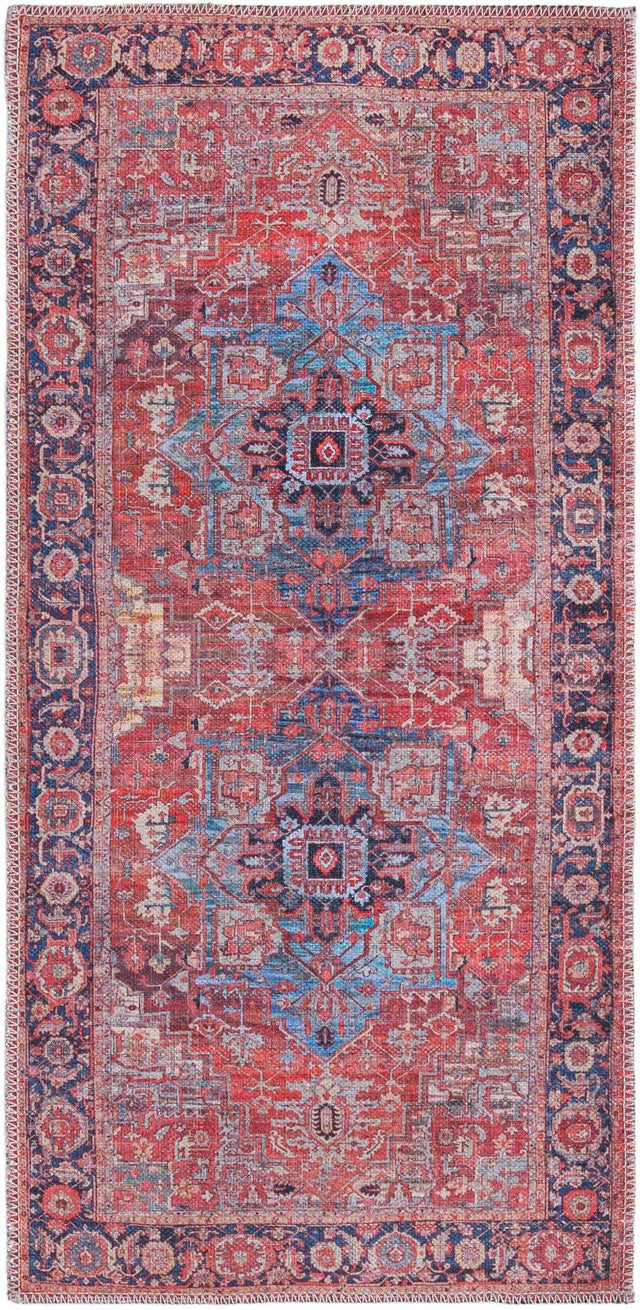 Washable Rust Red 2' x 4' 1 Maahru Runner Area Rug Easy to Clean Stain Resistant & Durable Polyester Chenille Carpet for Living, Dining, Bedrooms, Kitchen for Sale at Rug Engine