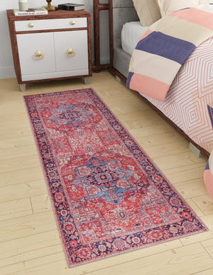 Washable Rust Red 2' x 8' Maahru Runner Area Rug Easy to Clean Stain Resistant & Durable Polyester Chenille Carpet for Living, Dining, Bedrooms, Kitchen for Sale at Rug Engine