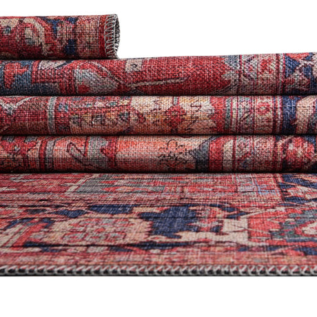 Washable Rust Red 2' 7 x 13' 1 Maahru Runner Area Rug Easy to Clean Stain Resistant & Durable Polyester Chenille Carpet for Living, Dining, Bedrooms, Kitchen for Sale at Rug Engine