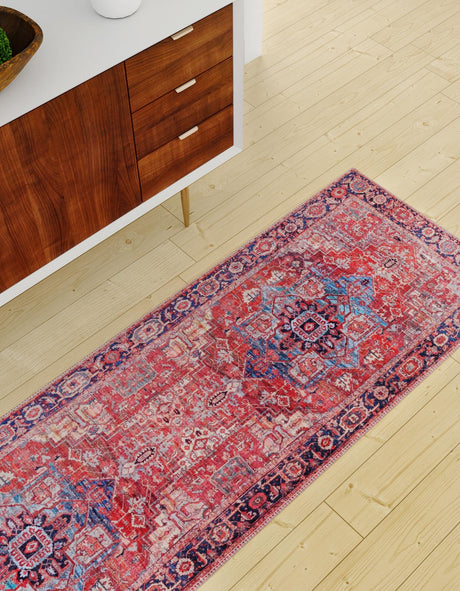 Washable Rust Red 2' 7 x 13' 1 Maahru Runner Area Rug Easy to Clean Stain Resistant & Durable Polyester Chenille Carpet for Living, Dining, Bedrooms, Kitchen for Sale at Rug Engine