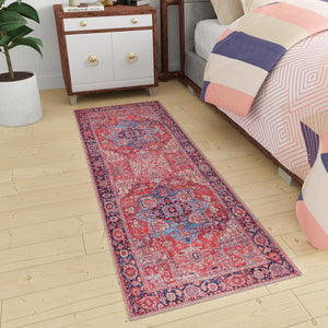 Washable Rust Red 2' x 4' 1 Maahru Runner Area Rug Easy to Clean Stain Resistant & Durable Polyester Chenille Carpet for Living, Dining, Bedrooms, Kitchen for Sale at Rug Engine