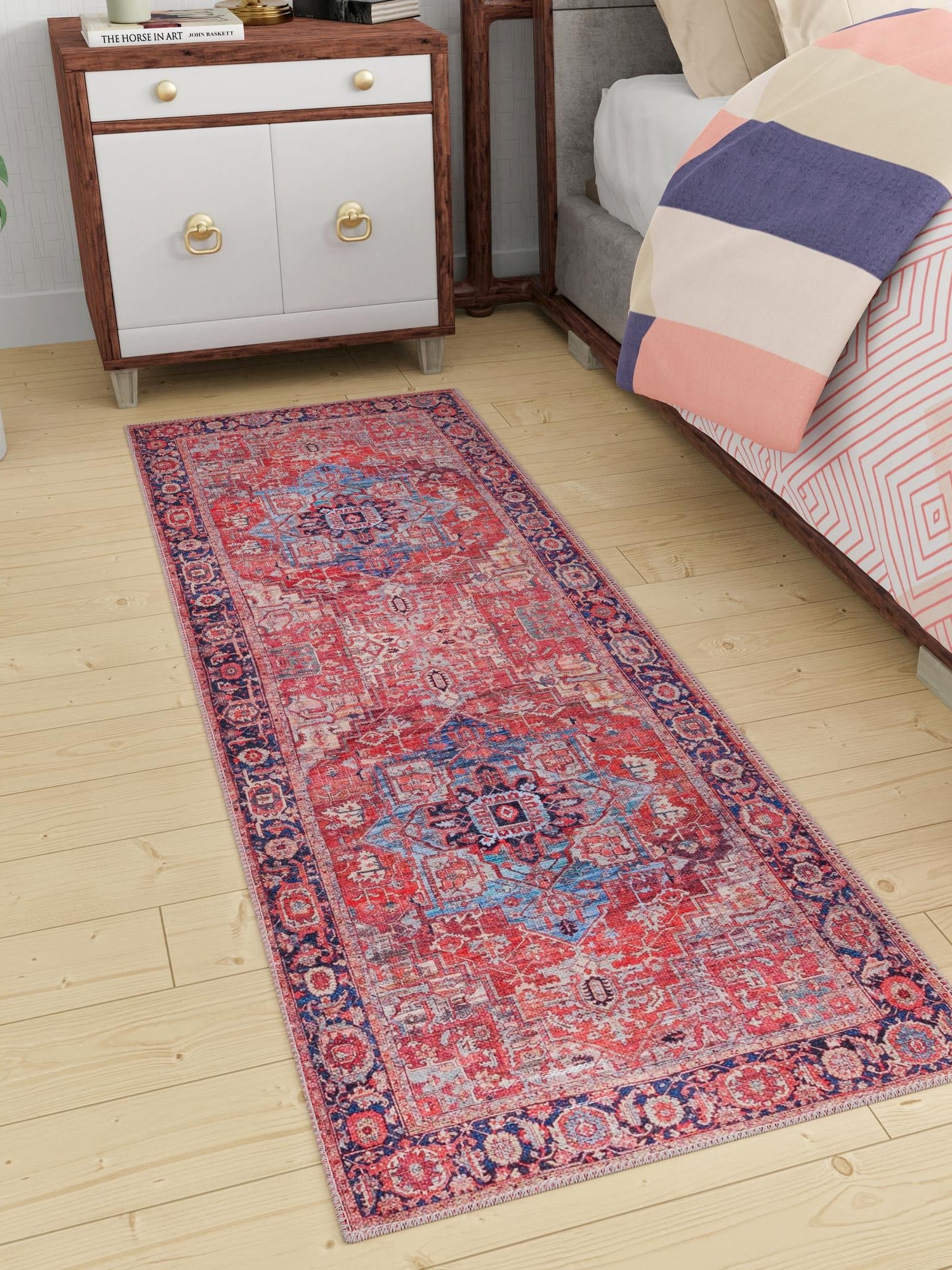 Washable Rust Red 2' 7 x 13' 1 Maahru Runner Area Rug Easy to Clean Stain Resistant & Durable Polyester Chenille Carpet for Living, Dining, Bedrooms, Kitchen for Sale at Rug Engine