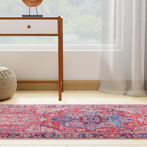 Rust Red 2' x 10' Maahru Washable Runner Rug