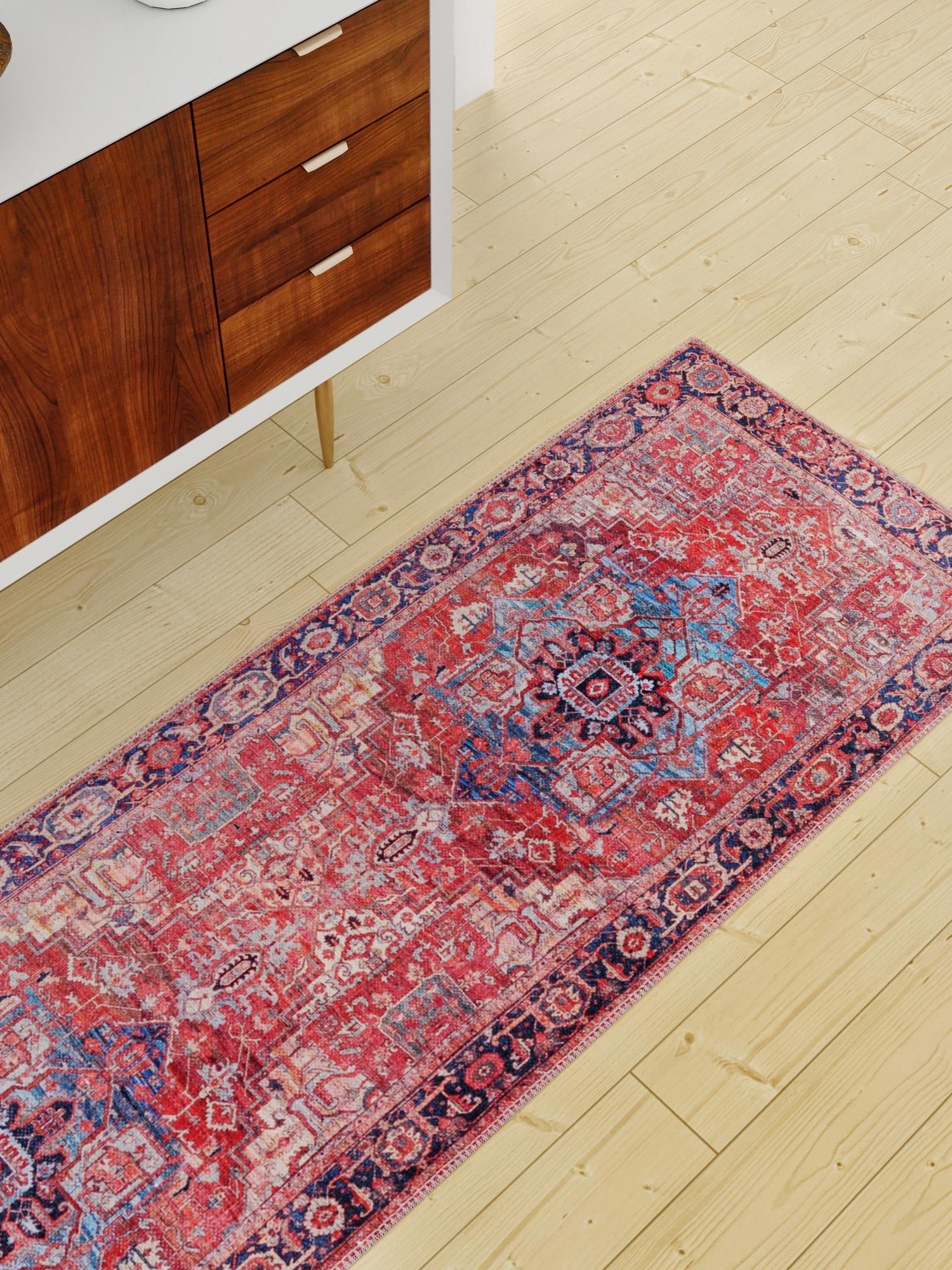 Washable Rust Red 2' 7 x 13' 1 Maahru Runner Area Rug Easy to Clean Stain Resistant & Durable Polyester Chenille Carpet for Living, Dining, Bedrooms, Kitchen for Sale at Rug Engine