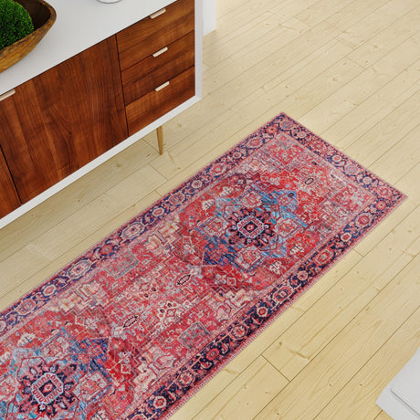 Washable Rust Red 2' 7 x 13' 1 Maahru Runner Area Rug Easy to Clean Stain Resistant & Durable Polyester Chenille Carpet for Living, Dining, Bedrooms, Kitchen for Sale at Rug Engine