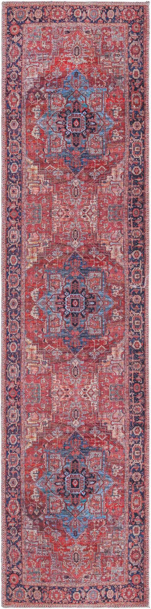 Washable Rust Red 2' x 8' Maahru Runner Area Rug Easy to Clean Stain Resistant & Durable Polyester Chenille Carpet for Living, Dining, Bedrooms, Kitchen for Sale at Rug Engine