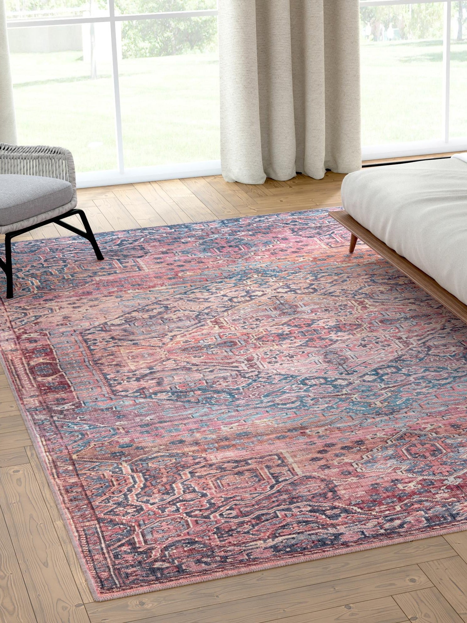 Washable Antique Rust Red 2' x 3' 1 Maahru Rectangle Area Rug Easy to Clean Stain Resistant & Durable Polyester Chenille Carpet for Living, Dining, Bedrooms, Kitchen for Sale at Rug Engine