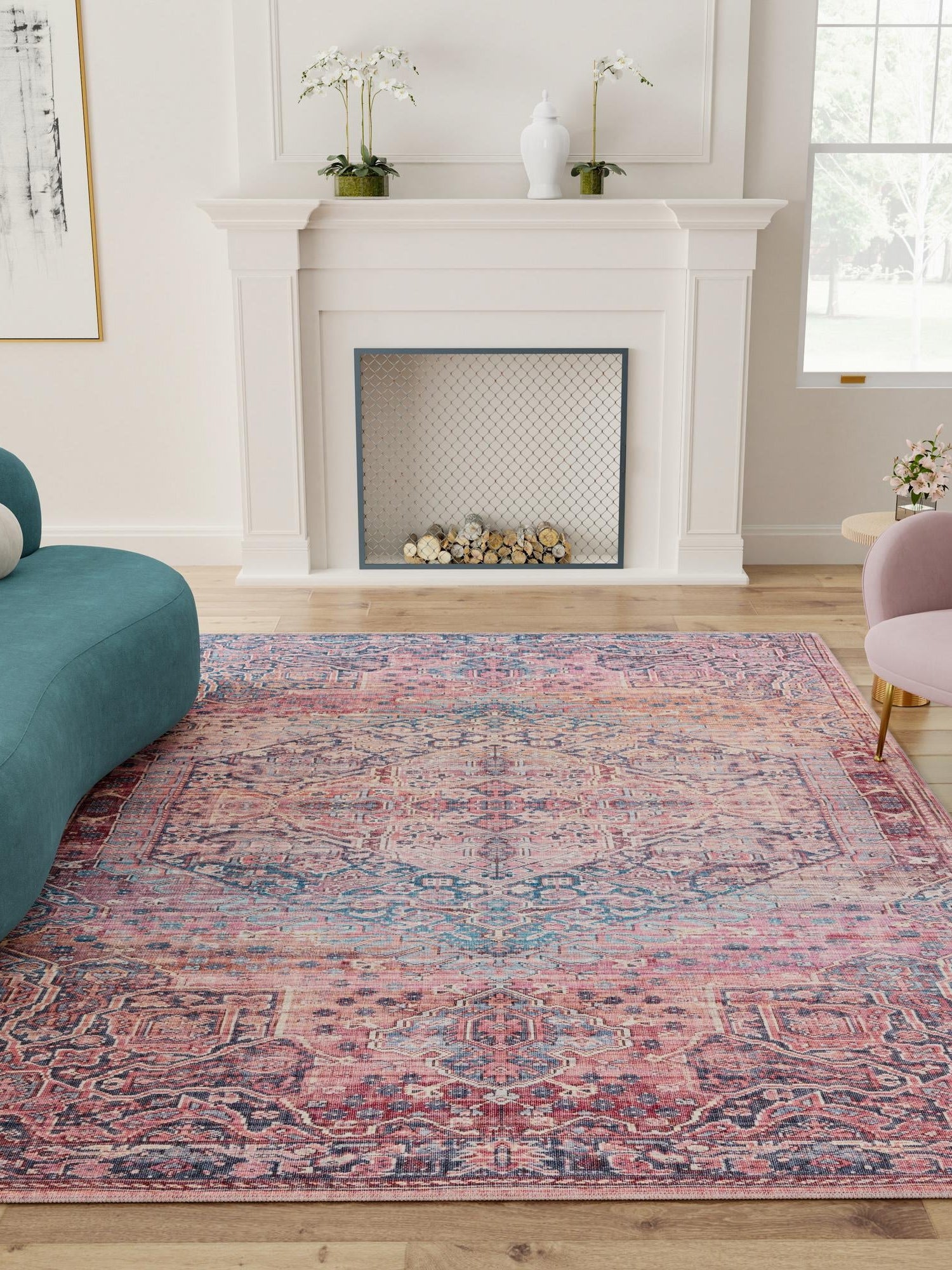 Washable Antique Rust Red 7' 10 x 10' Maahru Rectangle Area Rug Easy to Clean Stain Resistant & Durable Polyester Chenille Carpet for Living, Dining, Bedrooms, Kitchen for Sale at Rug Engine