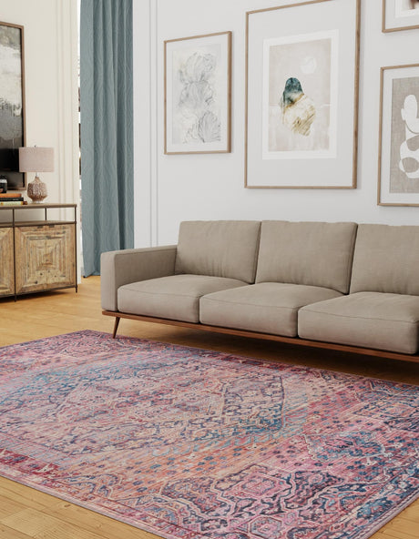 Washable Antique Rust Red 7' 10 x 10' Maahru Rectangle Area Rug Easy to Clean Stain Resistant & Durable Polyester Chenille Carpet for Living, Dining, Bedrooms, Kitchen for Sale at Rug Engine