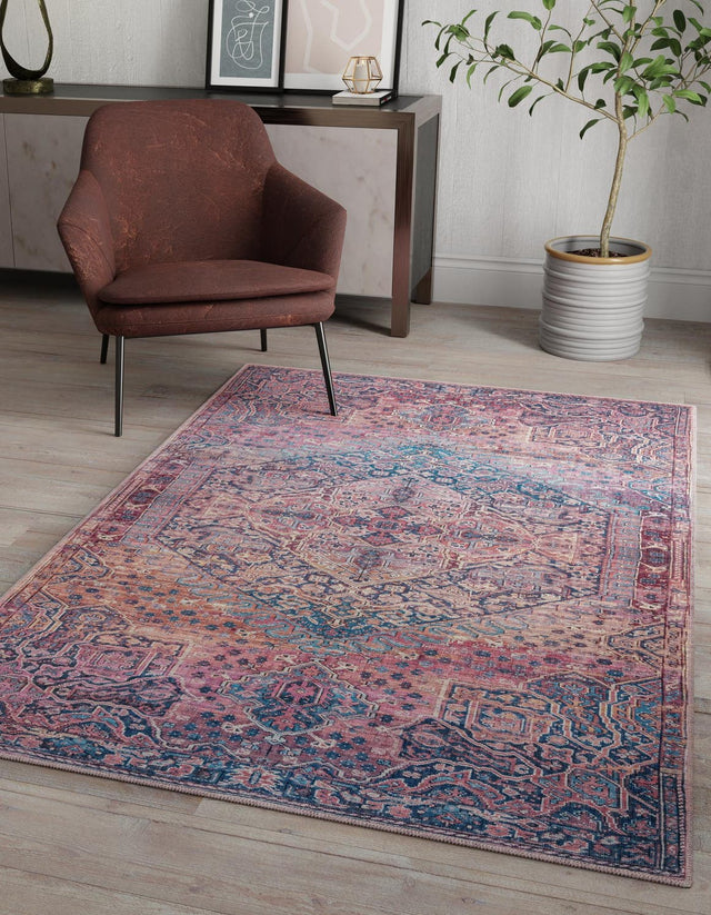 Washable Antique Rust Red 7' 10 x 10' Maahru Rectangle Area Rug Easy to Clean Stain Resistant & Durable Polyester Chenille Carpet for Living, Dining, Bedrooms, Kitchen for Sale at Rug Engine