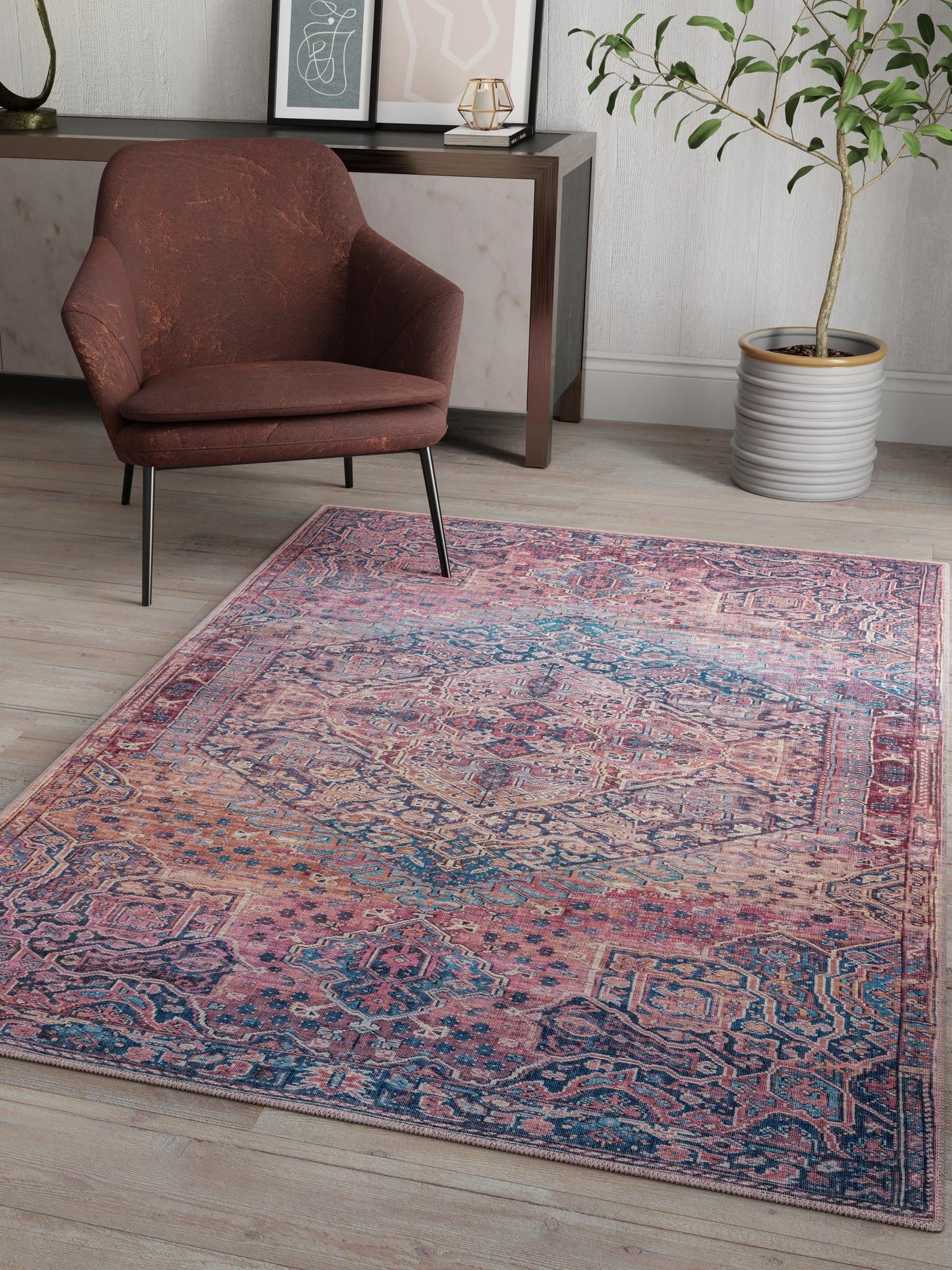 Washable Antique Rust Red 7' 3 x 10' Maahru Rectangle Area Rug Easy to Clean Stain Resistant & Durable Polyester Chenille Carpet for Living, Dining, Bedrooms, Kitchen for Sale at Rug Engine
