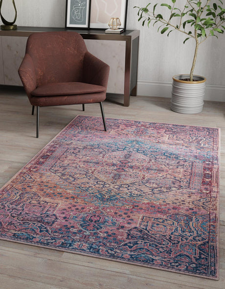 Washable Antique Rust Red 5' 3 x 8' Maahru Rectangle Area Rug Easy to Clean Stain Resistant & Durable Polyester Chenille Carpet for Living, Dining, Bedrooms, Kitchen for Sale at Rug Engine