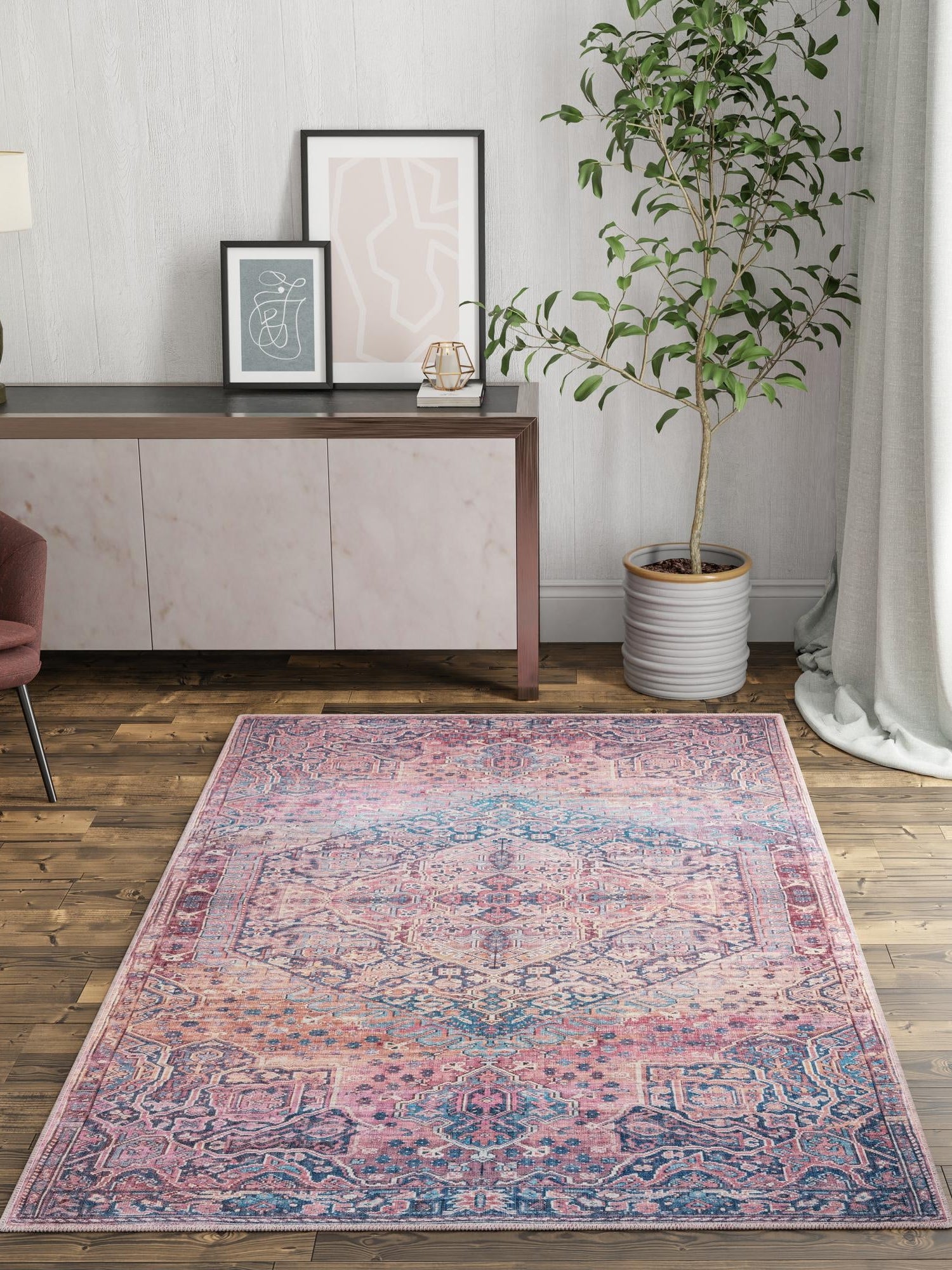 Washable Antique Rust Red 4' 1 x 6' 1 Maahru Rectangle Area Rug Easy to Clean Stain Resistant & Durable Polyester Chenille Carpet for Living, Dining, Bedrooms, Kitchen for Sale at Rug Engine