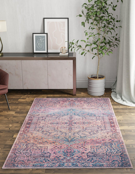 Washable Antique Rust Red 4' 1 x 6' 1 Maahru Rectangle Area Rug Easy to Clean Stain Resistant & Durable Polyester Chenille Carpet for Living, Dining, Bedrooms, Kitchen for Sale at Rug Engine