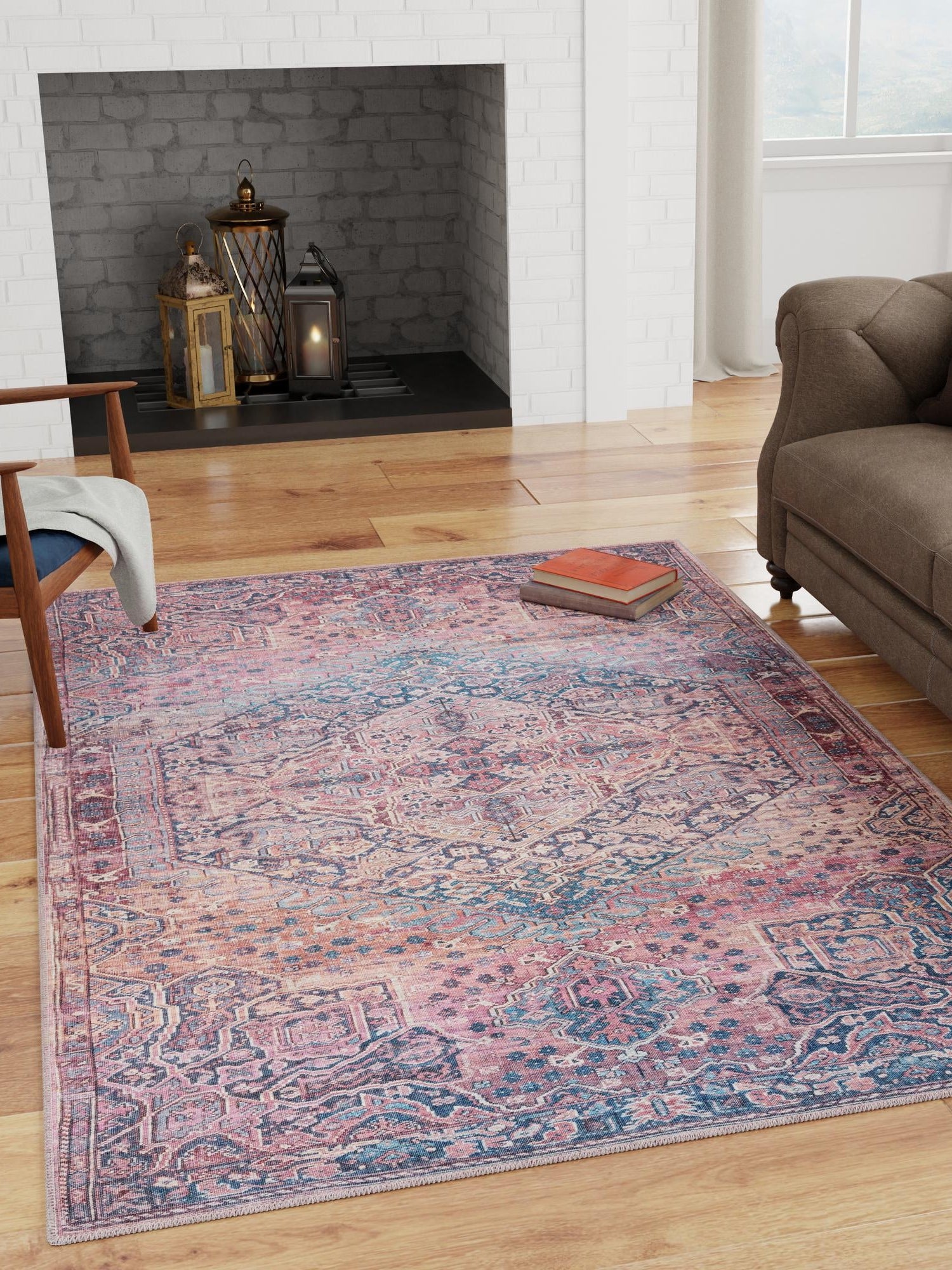 Washable Antique Rust Red 10' 6 x 13' 1 Maahru Rectangle Area Rug Easy to Clean Stain Resistant & Durable Polyester Chenille Carpet for Living, Dining, Bedrooms, Kitchen for Sale at Rug Engine