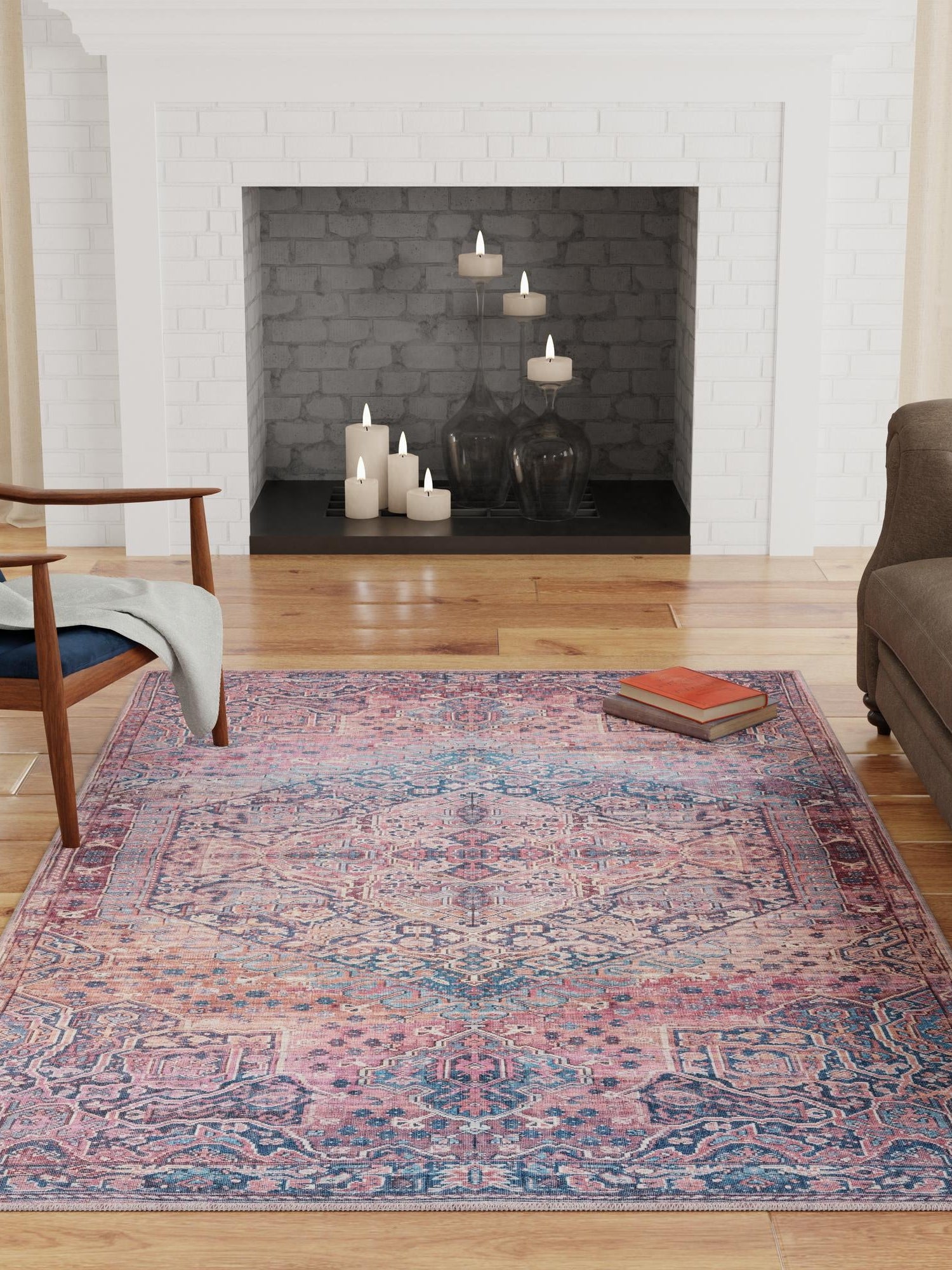 Washable Antique Rust Red 9' 2 x 12' Maahru Rectangle Area Rug Easy to Clean Stain Resistant & Durable Polyester Chenille Carpet for Living, Dining, Bedrooms, Kitchen for Sale at Rug Engine