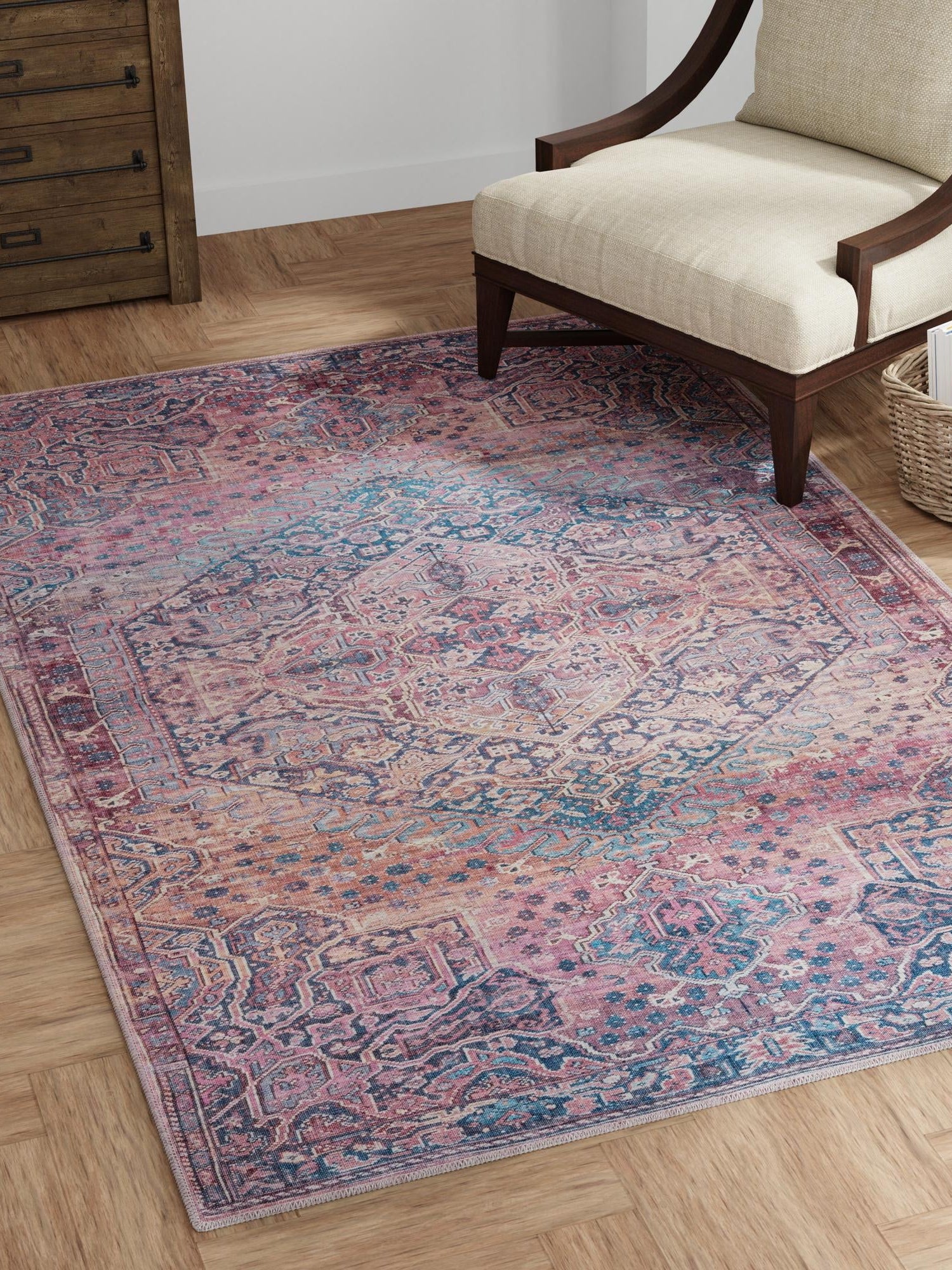 Washable Antique Rust Red 7' 10 x 10' Maahru Rectangle Area Rug Easy to Clean Stain Resistant & Durable Polyester Chenille Carpet for Living, Dining, Bedrooms, Kitchen for Sale at Rug Engine