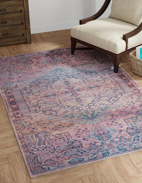 Washable Antique Rust Red 7' 10 x 10' Maahru Rectangle Area Rug Easy to Clean Stain Resistant & Durable Polyester Chenille Carpet for Living, Dining, Bedrooms, Kitchen for Sale at Rug Engine