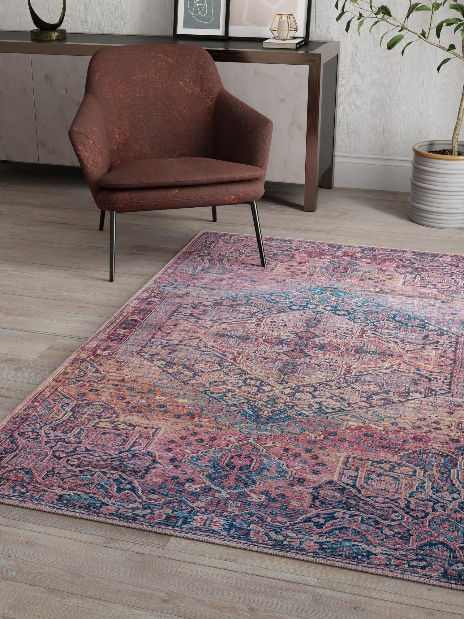 Washable Antique Rust Red 9' 2 x 12' Maahru Rectangle Area Rug Easy to Clean Stain Resistant & Durable Polyester Chenille Carpet for Living, Dining, Bedrooms, Kitchen for Sale at Rug Engine