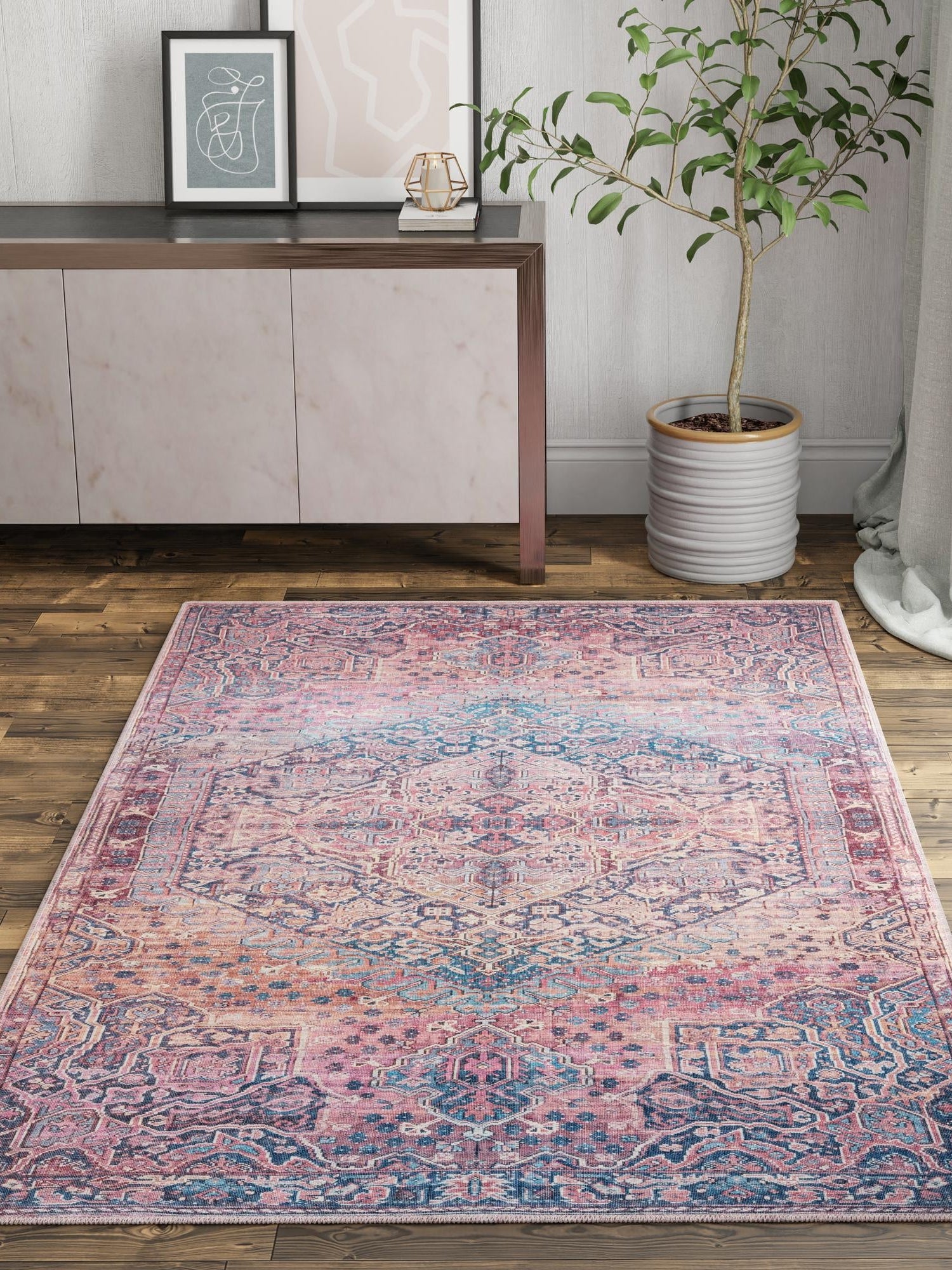 Washable Antique Rust Red 7' 10 x 10' Maahru Rectangle Area Rug Easy to Clean Stain Resistant & Durable Polyester Chenille Carpet for Living, Dining, Bedrooms, Kitchen for Sale at Rug Engine