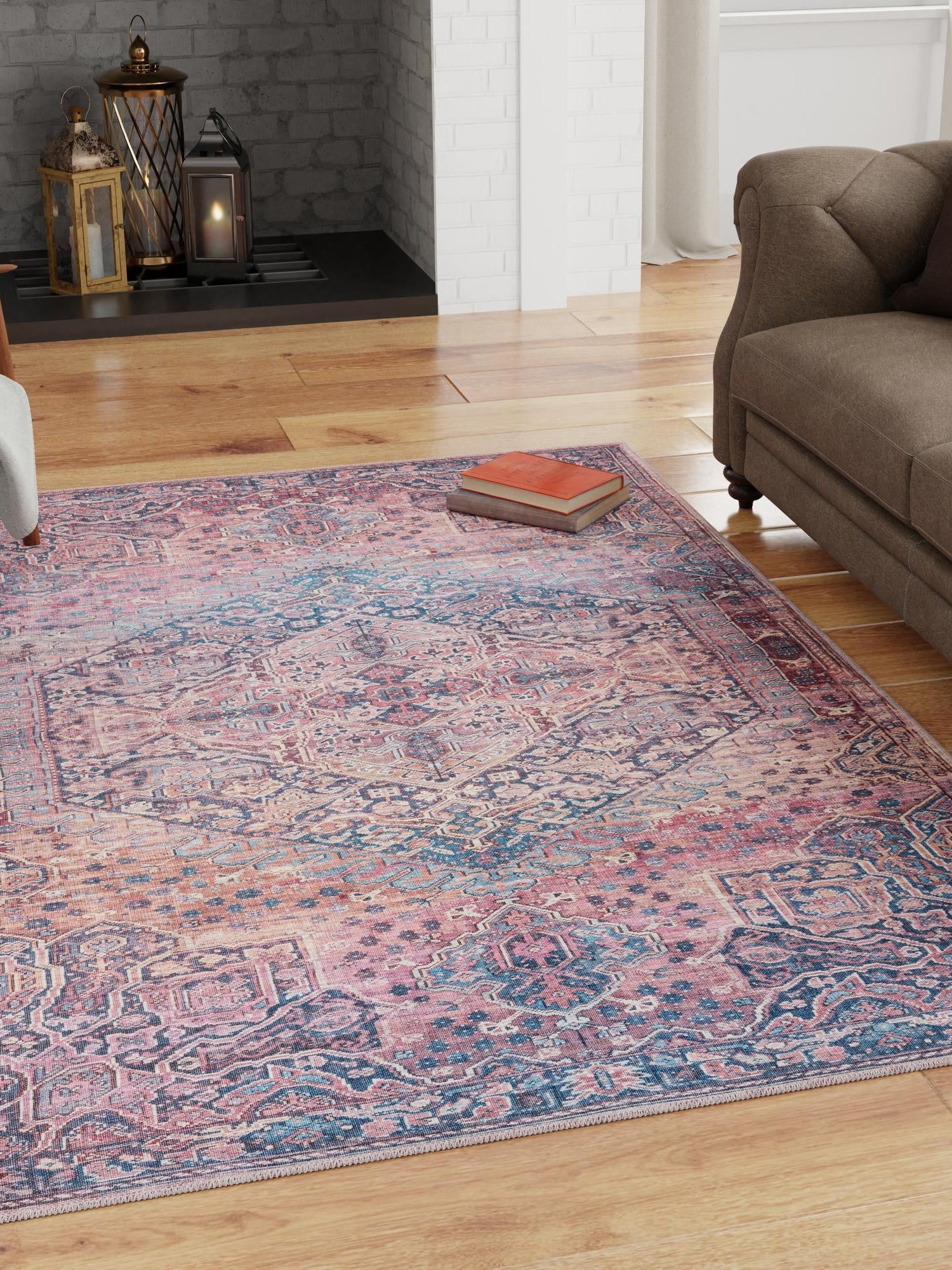 Washable Antique Rust Red 7' 10 x 10' Maahru Rectangle Area Rug Easy to Clean Stain Resistant & Durable Polyester Chenille Carpet for Living, Dining, Bedrooms, Kitchen for Sale at Rug Engine