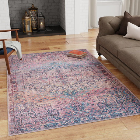Washable Antique Rust Red 9' 2 x 12' Maahru Rectangle Area Rug Easy to Clean Stain Resistant & Durable Polyester Chenille Carpet for Living, Dining, Bedrooms, Kitchen for Sale at Rug Engine
