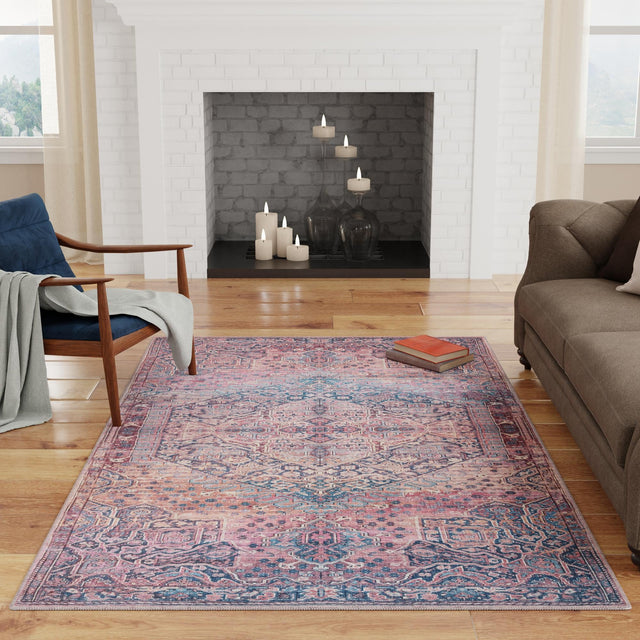 Washable Antique Rust Red 7' 10 x 10' Maahru Rectangle Area Rug Easy to Clean Stain Resistant & Durable Polyester Chenille Carpet for Living, Dining, Bedrooms, Kitchen for Sale at Rug Engine