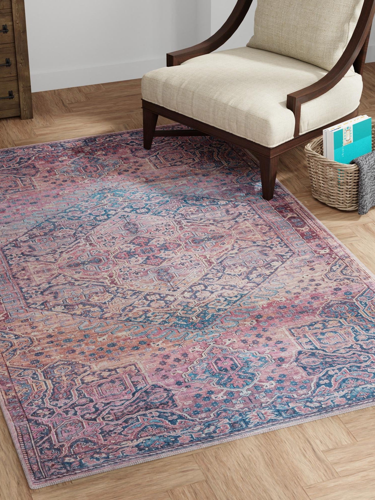 Washable Antique Rust Red 10' 6 x 13' 1 Maahru Rectangle Area Rug Easy to Clean Stain Resistant & Durable Polyester Chenille Carpet for Living, Dining, Bedrooms, Kitchen for Sale at Rug Engine