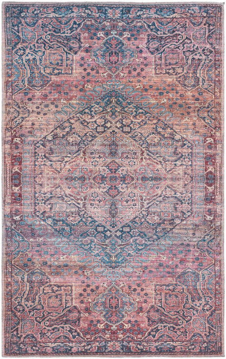 Washable Antique Rust Red 4' 1 x 6' 1 Maahru Rectangle Area Rug Easy to Clean Stain Resistant & Durable Polyester Chenille Carpet for Living, Dining, Bedrooms, Kitchen for Sale at Rug Engine