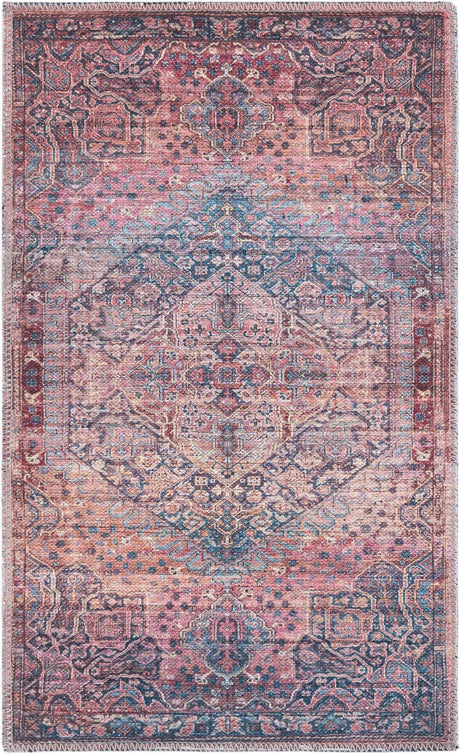 Washable Antique Rust Red 2' x 3' 1 Maahru Rectangle Area Rug Easy to Clean Stain Resistant & Durable Polyester Chenille Carpet for Living, Dining, Bedrooms, Kitchen for Sale at Rug Engine