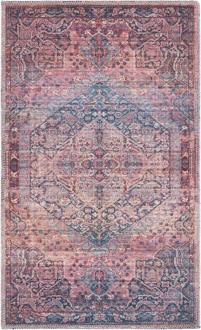 Washable Antique Rust Red 2' x 3' 1 Maahru Rectangle Area Rug Easy to Clean Stain Resistant & Durable Polyester Chenille Carpet for Living, Dining, Bedrooms, Kitchen for Sale at Rug Engine