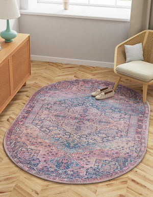 Washable Antique Rust Red 5' 3 x 8' Maahru Oval Area Rug Easy to Clean Stain Resistant & Durable Polyester Chenille Carpet for Living, Dining, Bedrooms, Kitchen for Sale at Rug Engine