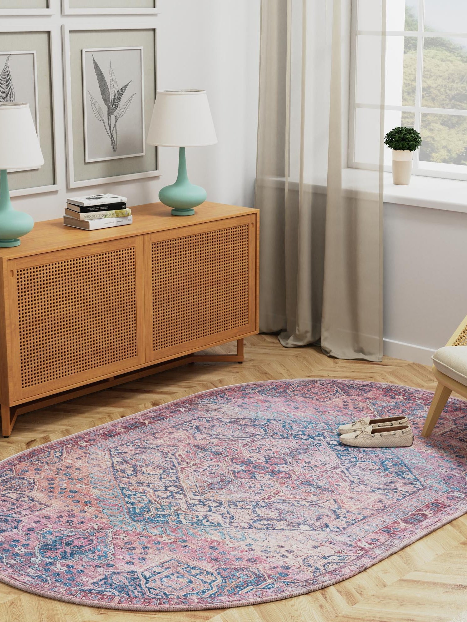 Washable Antique Rust Red 5' 3 x 8' Maahru Oval Area Rug Easy to Clean Stain Resistant & Durable Polyester Chenille Carpet for Living, Dining, Bedrooms, Kitchen for Sale at Rug Engine