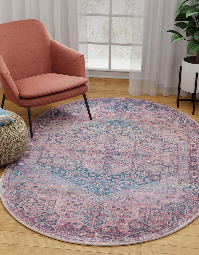 Washable Antique Rust Red 2' x 3' 1 Maahru Oval Area Rug Easy to Clean Stain Resistant & Durable Polyester Chenille Carpet for Living, Dining, Bedrooms, Kitchen for Sale at Rug Engine