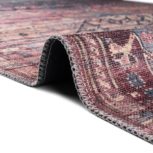 Washable Antique Rust Red 5' 3 x 8' Maahru Oval Area Rug Easy to Clean Stain Resistant & Durable Polyester Chenille Carpet for Living, Dining, Bedrooms, Kitchen for Sale at Rug Engine