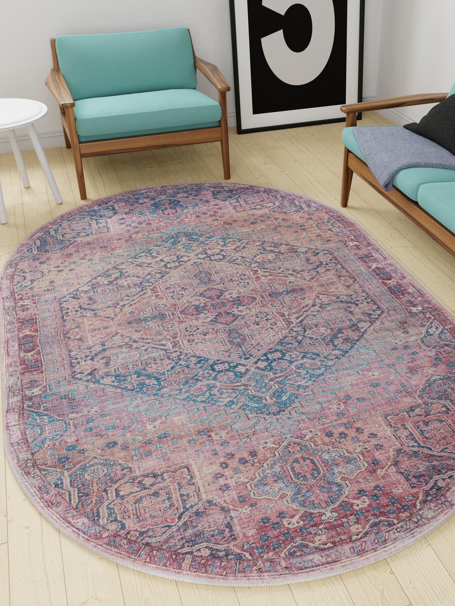 Washable Antique Rust Red 5' 3 x 8' Maahru Oval Area Rug Easy to Clean Stain Resistant & Durable Polyester Chenille Carpet for Living, Dining, Bedrooms, Kitchen for Sale at Rug Engine