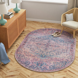 Washable Antique Rust Red 5' 3 x 8' Maahru Oval Area Rug Easy to Clean Stain Resistant & Durable Polyester Chenille Carpet for Living, Dining, Bedrooms, Kitchen for Sale at Rug Engine