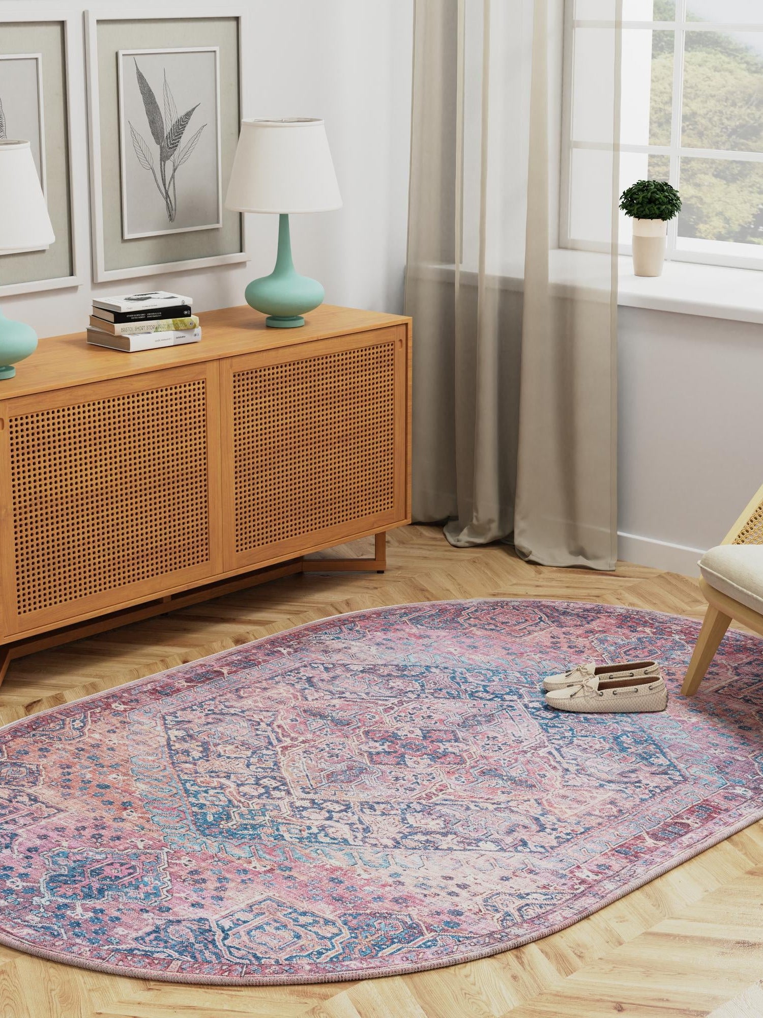 Washable Antique Rust Red 5' 3 x 8' Maahru Oval Area Rug Easy to Clean Stain Resistant & Durable Polyester Chenille Carpet for Living, Dining, Bedrooms, Kitchen for Sale at Rug Engine