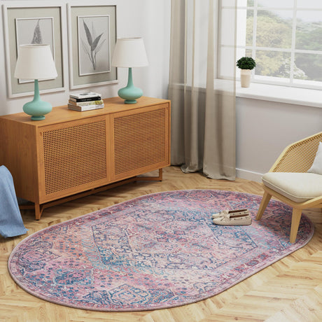 Washable Antique Rust Red 5' 3 x 8' Maahru Oval Area Rug Easy to Clean Stain Resistant & Durable Polyester Chenille Carpet for Living, Dining, Bedrooms, Kitchen for Sale at Rug Engine