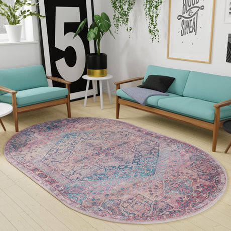 Washable Antique Rust Red 4' 1 x 6' 1 Maahru Oval Area Rug Easy to Clean Stain Resistant & Durable Polyester Chenille Carpet for Living, Dining, Bedrooms, Kitchen for Sale at Rug Engine