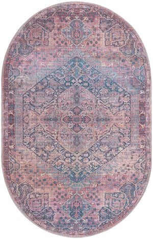 Washable Antique Rust Red 5' 3 x 8' Maahru Oval Area Rug Easy to Clean Stain Resistant & Durable Polyester Chenille Carpet for Living, Dining, Bedrooms, Kitchen for Sale at Rug Engine