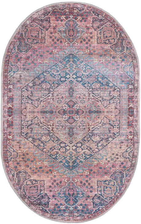 Antique Rust Red 4' x 6' Maahru Washable Oval Rug