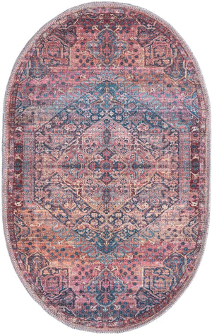 Washable Antique Rust Red 2' x 3' 1 Maahru Oval Area Rug Easy to Clean Stain Resistant & Durable Polyester Chenille Carpet for Living, Dining, Bedrooms, Kitchen for Sale at Rug Engine
